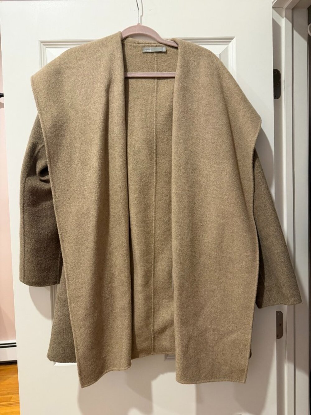 Vince Oatmeal Wool Open Front Shawl Collar Cardigan Coat Size M